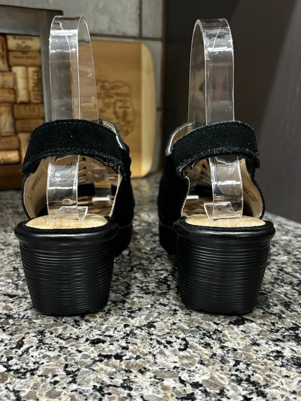 Skechers Black Suede Cut Out Wedge Sandals Size 7